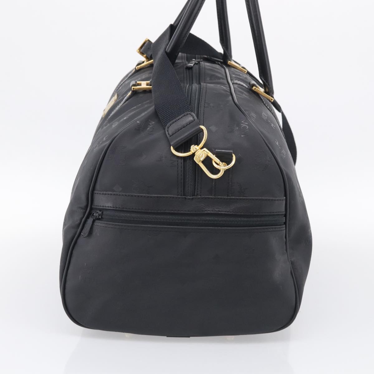 MCM Logogram Vicetos Boston Bag PVC 2way Black Gold Auth 208651
