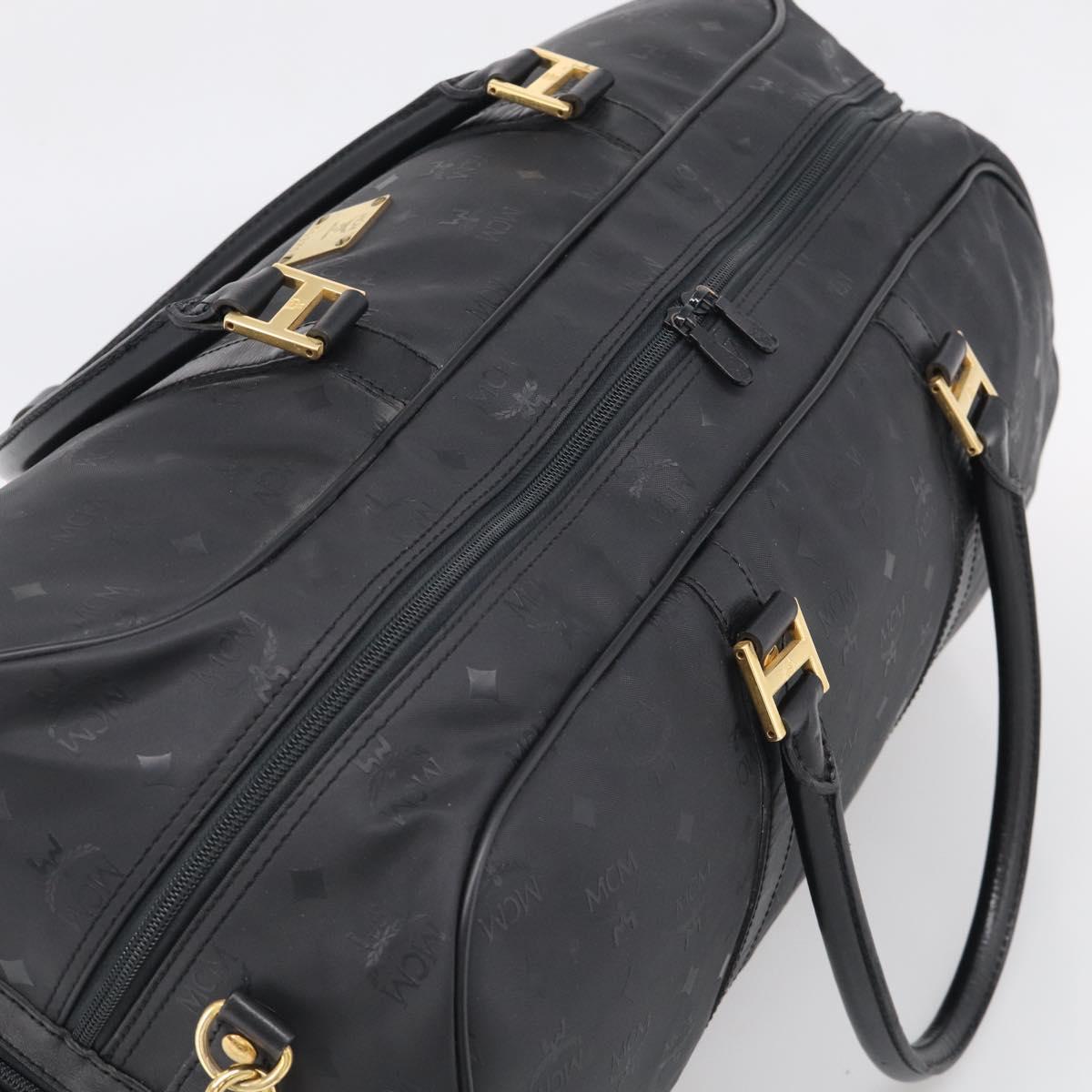 MCM Logogram Vicetos Boston Bag PVC 2way Black Gold Auth 208651