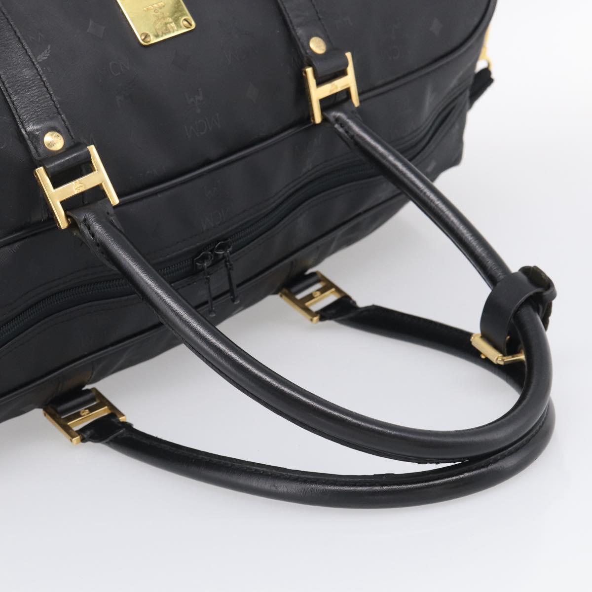MCM Logogram Vicetos Boston Bag PVC 2way Black Gold Auth 208651