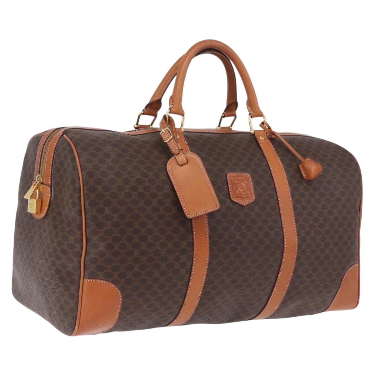 CELINE Macadam Canvas Boston Bag PVC Leather Brown Gold Auth 208652V
