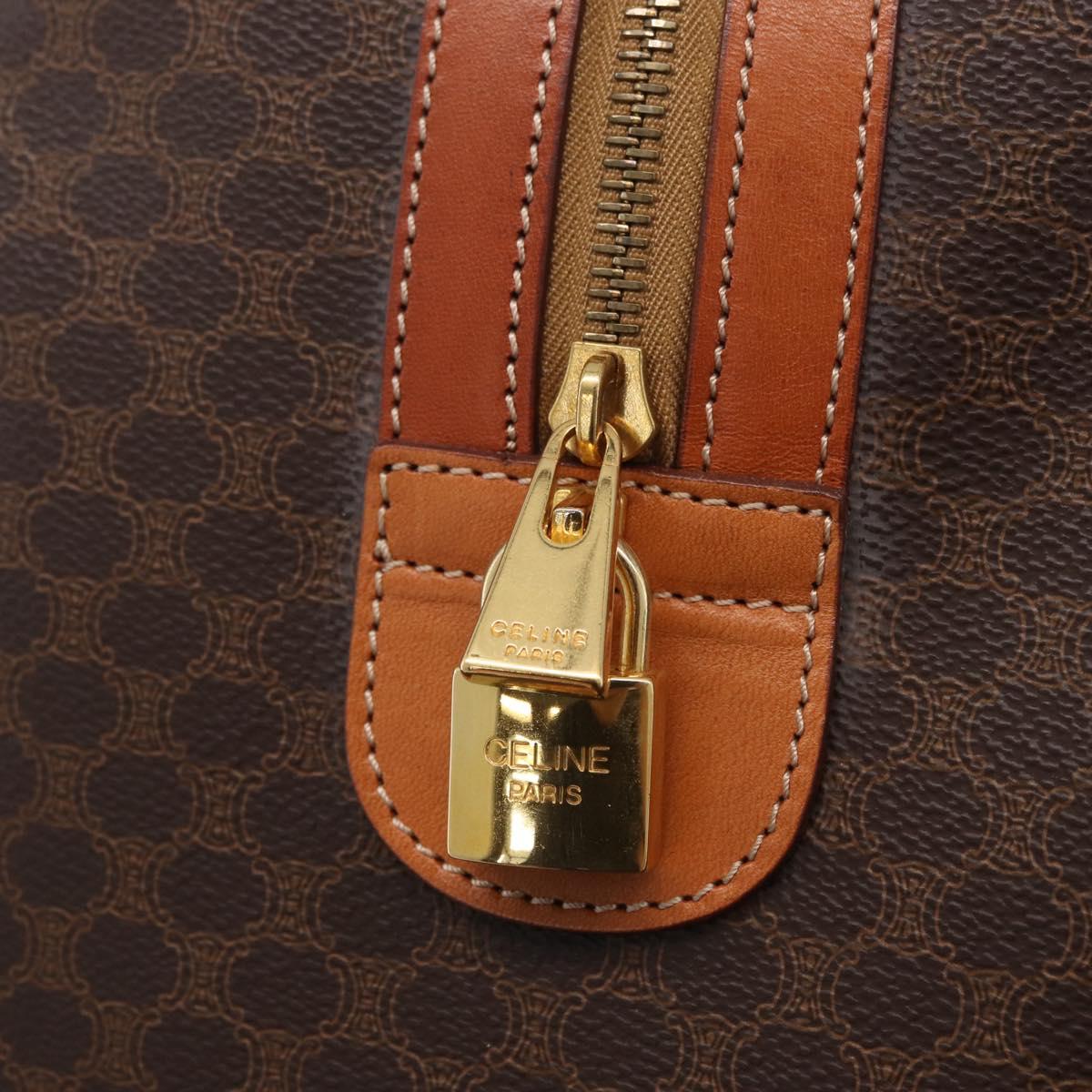 CELINE Macadam Canvas Boston Bag PVC Leather Brown Gold Auth 208652V