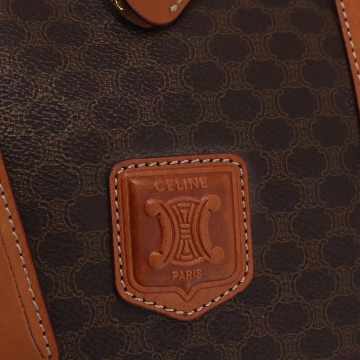 CELINE Macadam Canvas Boston Bag PVC Leather Brown Gold Auth 208652V