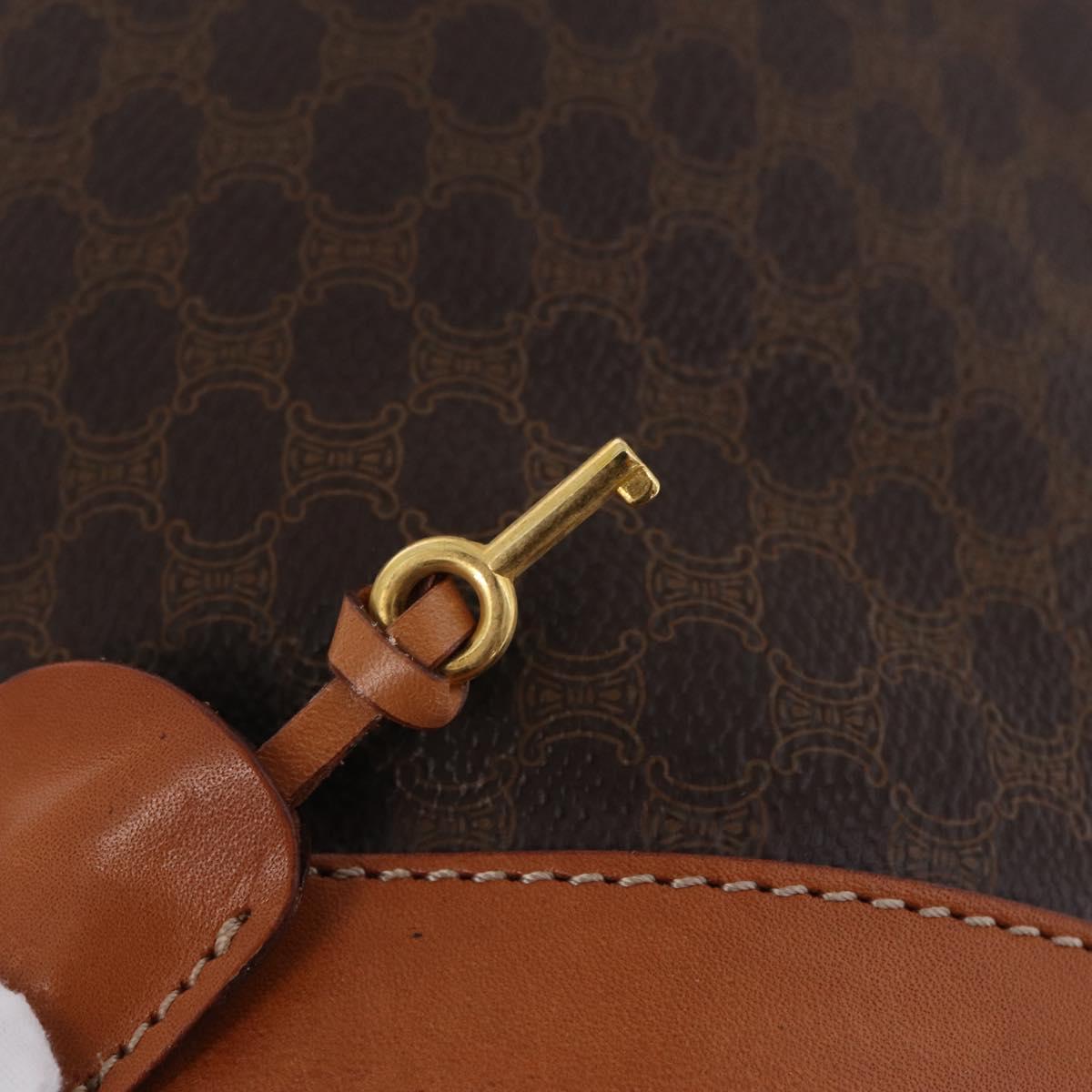 CELINE Macadam Canvas Boston Bag PVC Leather Brown Gold Auth 208652V