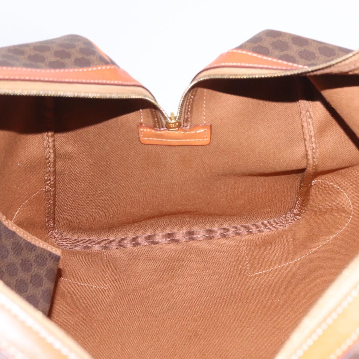 CELINE Macadam Canvas Boston Bag PVC Leather Brown Gold Auth 208652V