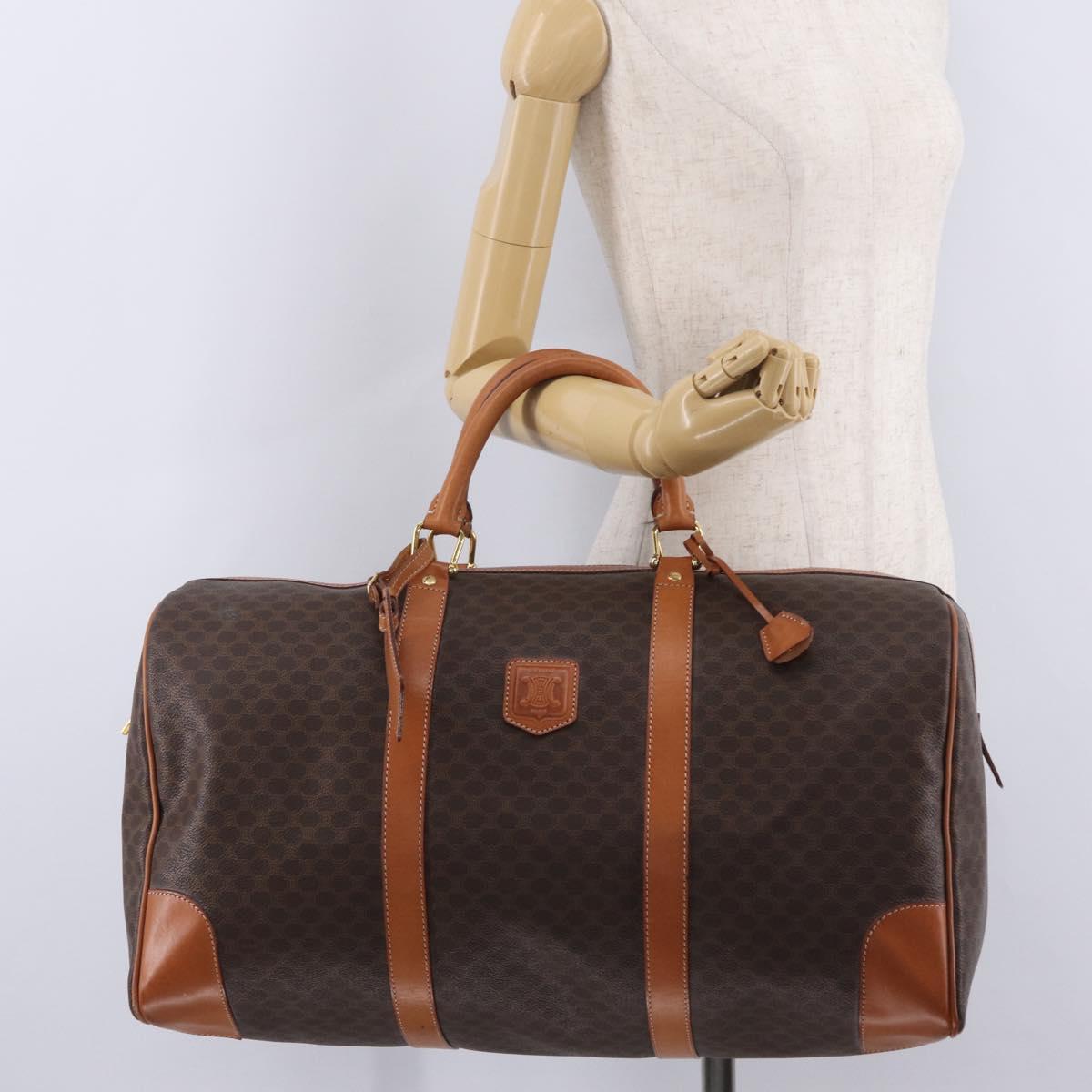 CELINE Macadam Canvas Boston Bag PVC Leather Brown Gold Auth 208652V