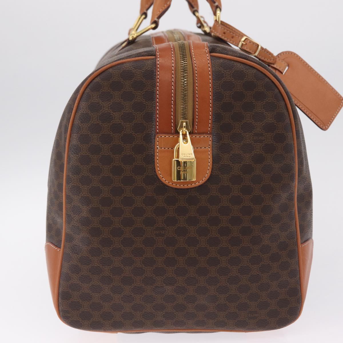 CELINE Macadam Canvas Boston Bag PVC Leather Brown Gold Auth 208652V
