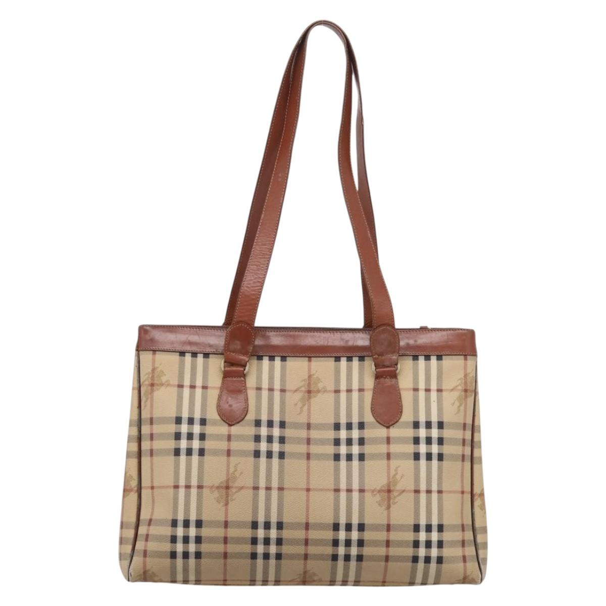 Burberrys Nova Check Tote Bag PVC Beige Gold Auth 208653