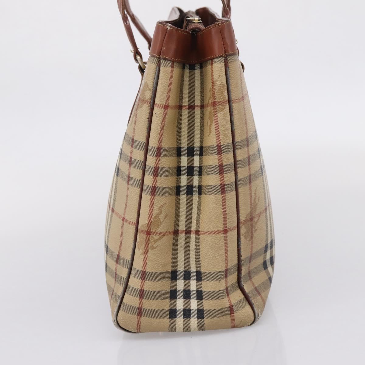 Burberrys Nova Check Tote Bag PVC Beige Gold Auth 208653