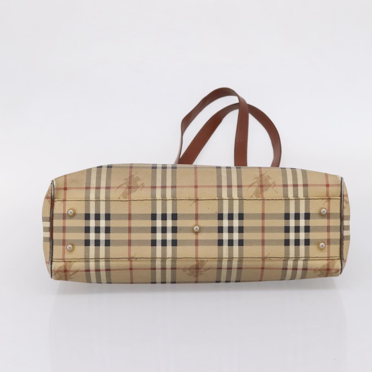 Burberrys Nova Check Tote Bag PVC Beige Gold Auth 208653