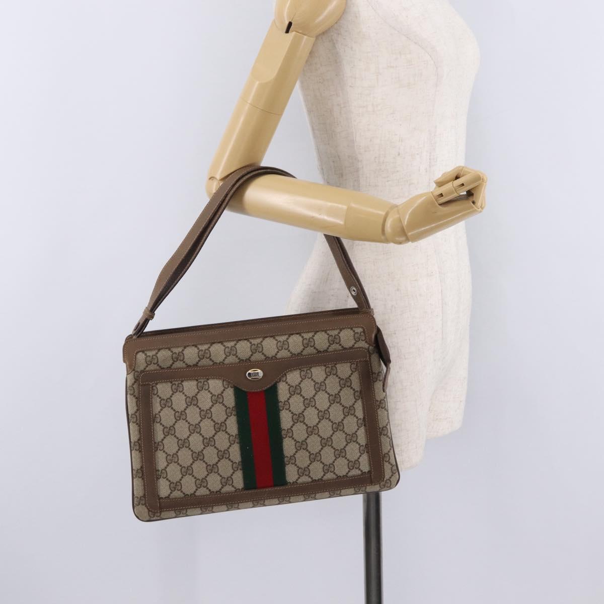 GUCCI GG Supreme Web Sherry Line Shoulder Bag PVC Beige 14 02 013 Auth 208657