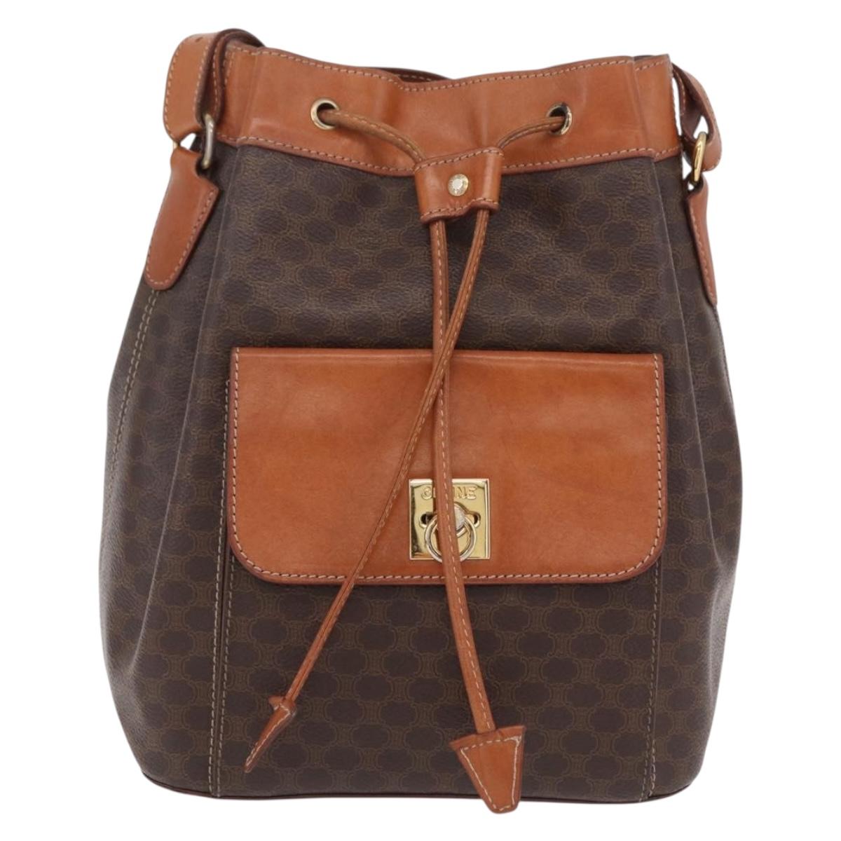 CELINE Macadam Canvas Shoulder Bag PVC Leather Brown Gold Auth 208658V