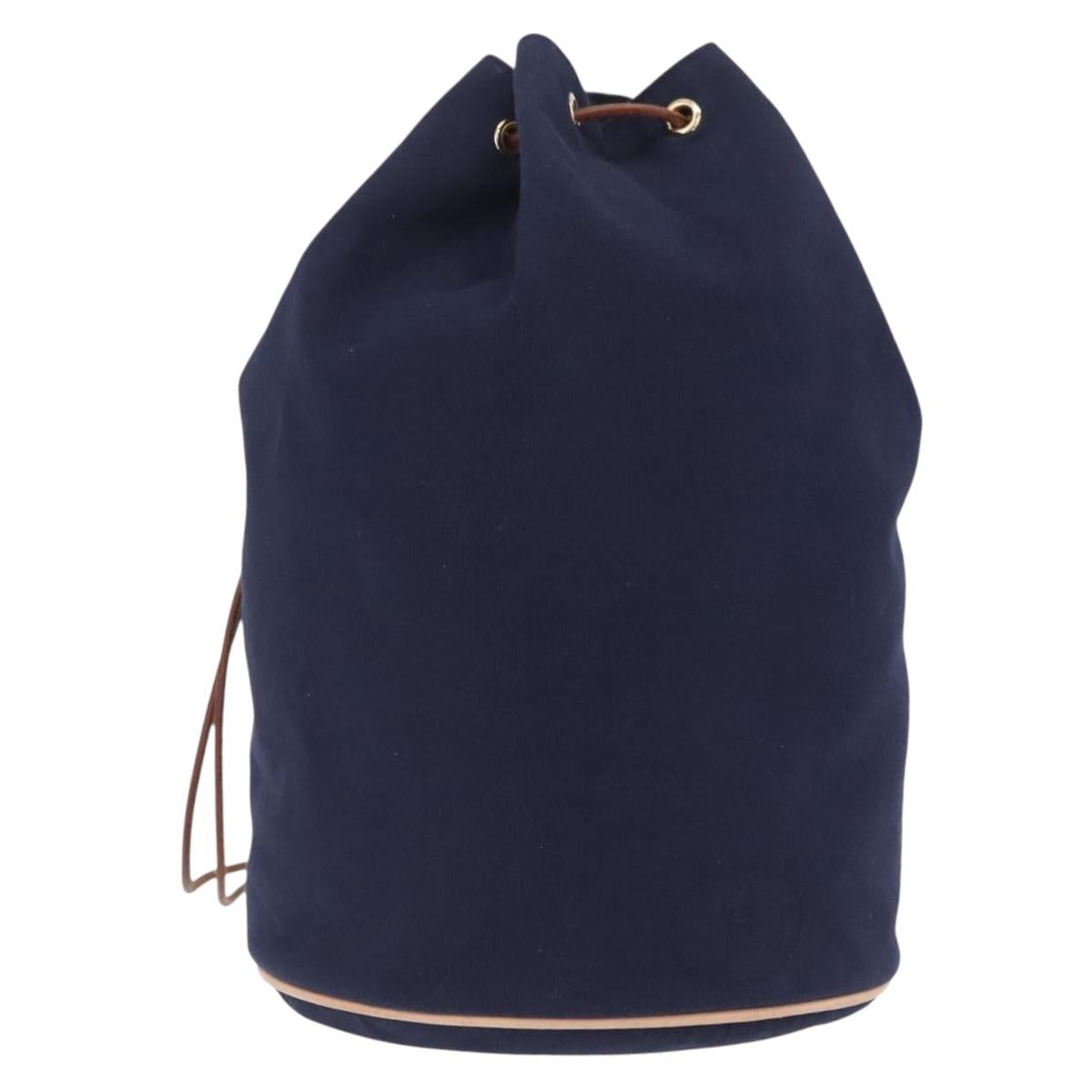 HERMES POSITION MIMILL Shoulder Bag Canvas Navy Gold Auth 208659A