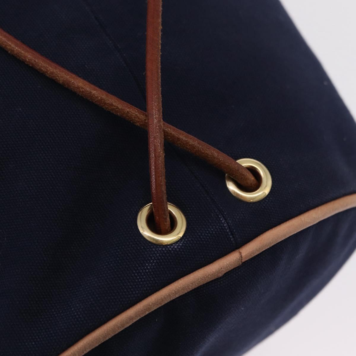 HERMES POSITION MIMILL Shoulder Bag Canvas Navy Gold Auth 208659A