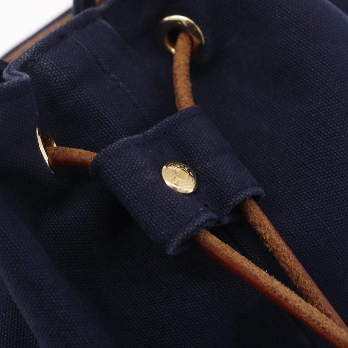 HERMES POSITION MIMILL Shoulder Bag Canvas Navy Gold Auth 208659A