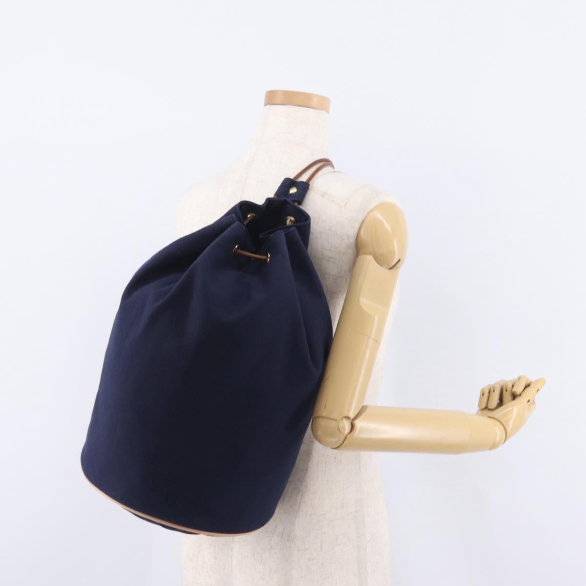 HERMES POSITION MIMILL Shoulder Bag Canvas Navy Gold Auth 208659A