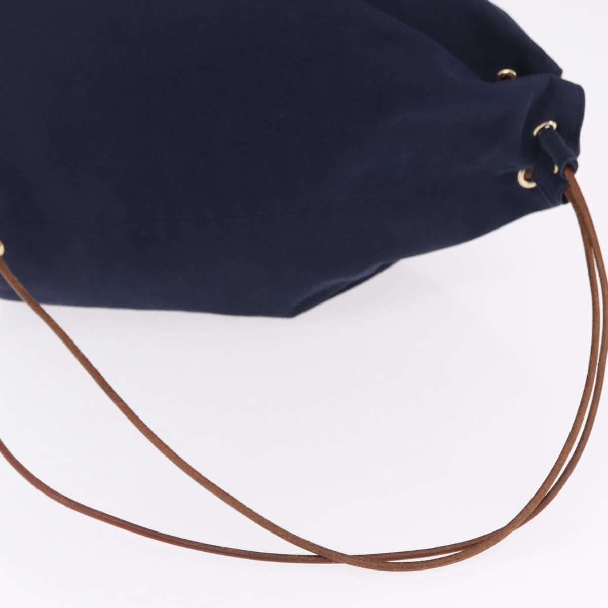 HERMES POSITION MIMILL Shoulder Bag Canvas Navy Gold Auth 208659A