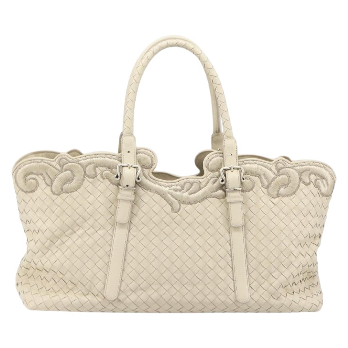 Bottega Veneta INTRECCIATO Tote Bag Leather White Silver 158673 Auth 208660A