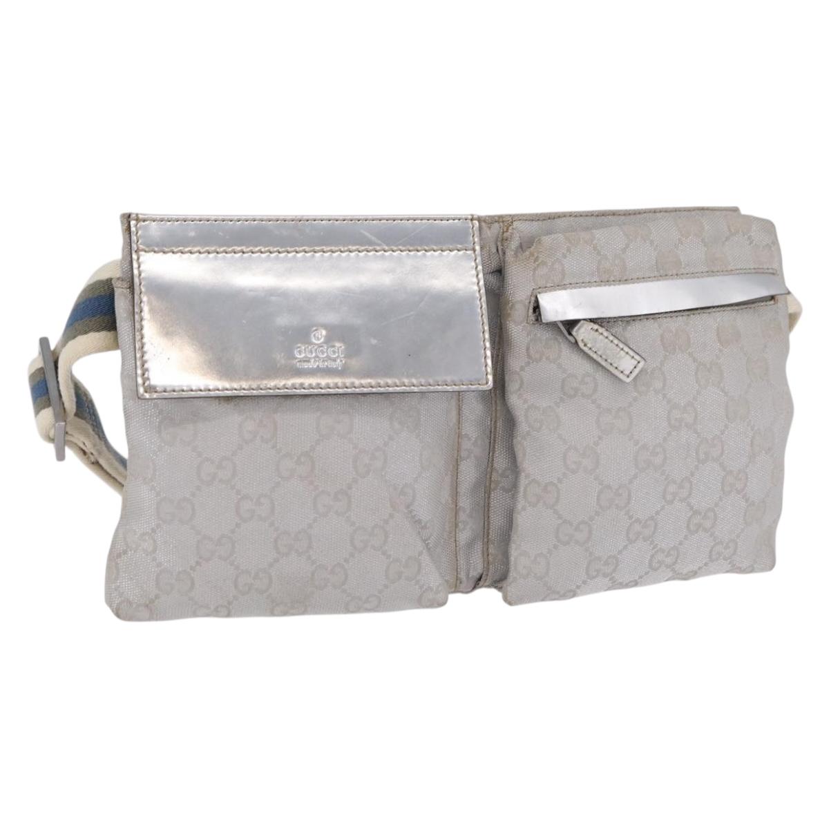 GUCCI GG Canvas Waist Bag Silver 28566 Auth 208662