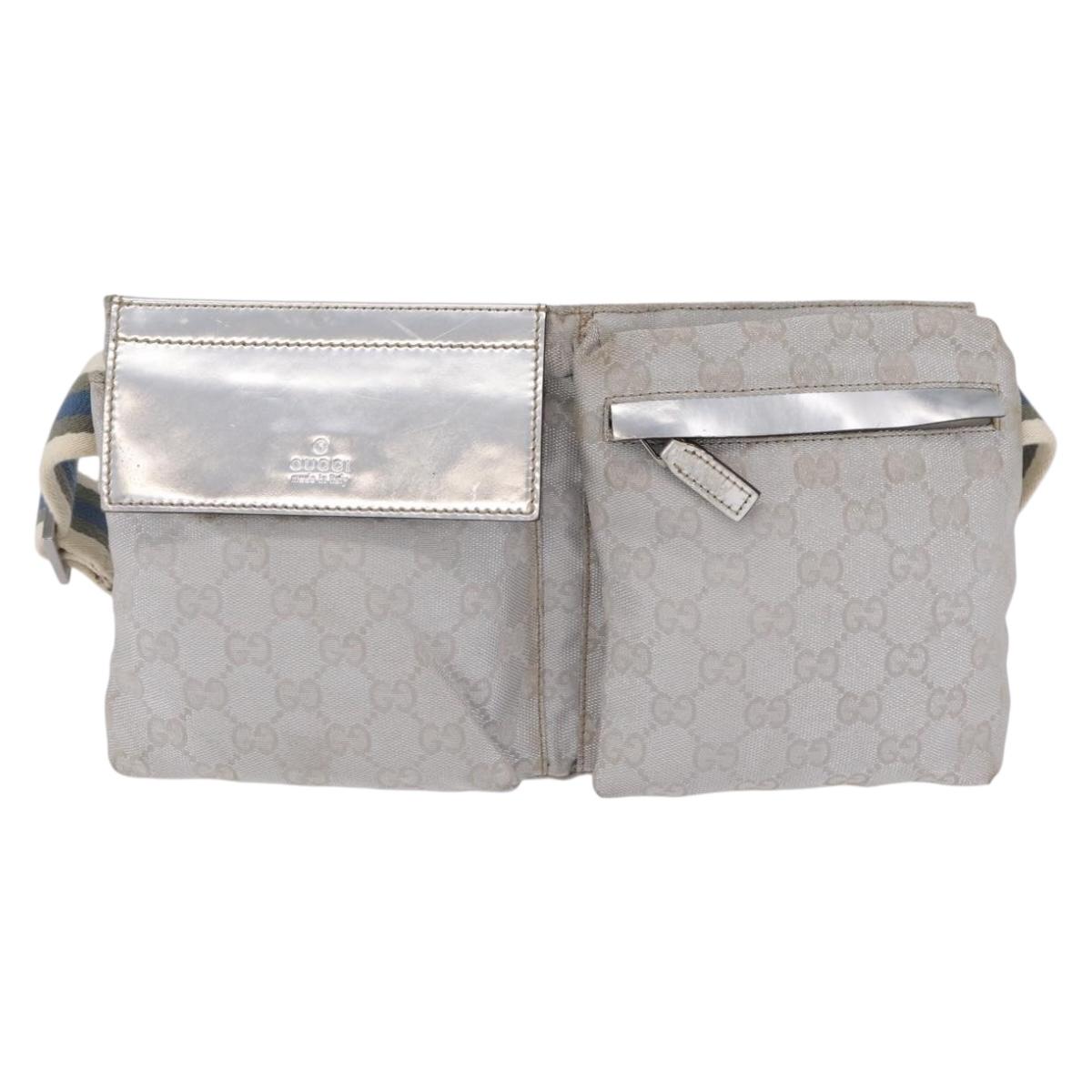 GUCCI GG Canvas Waist Bag Silver 28566 Auth 208662