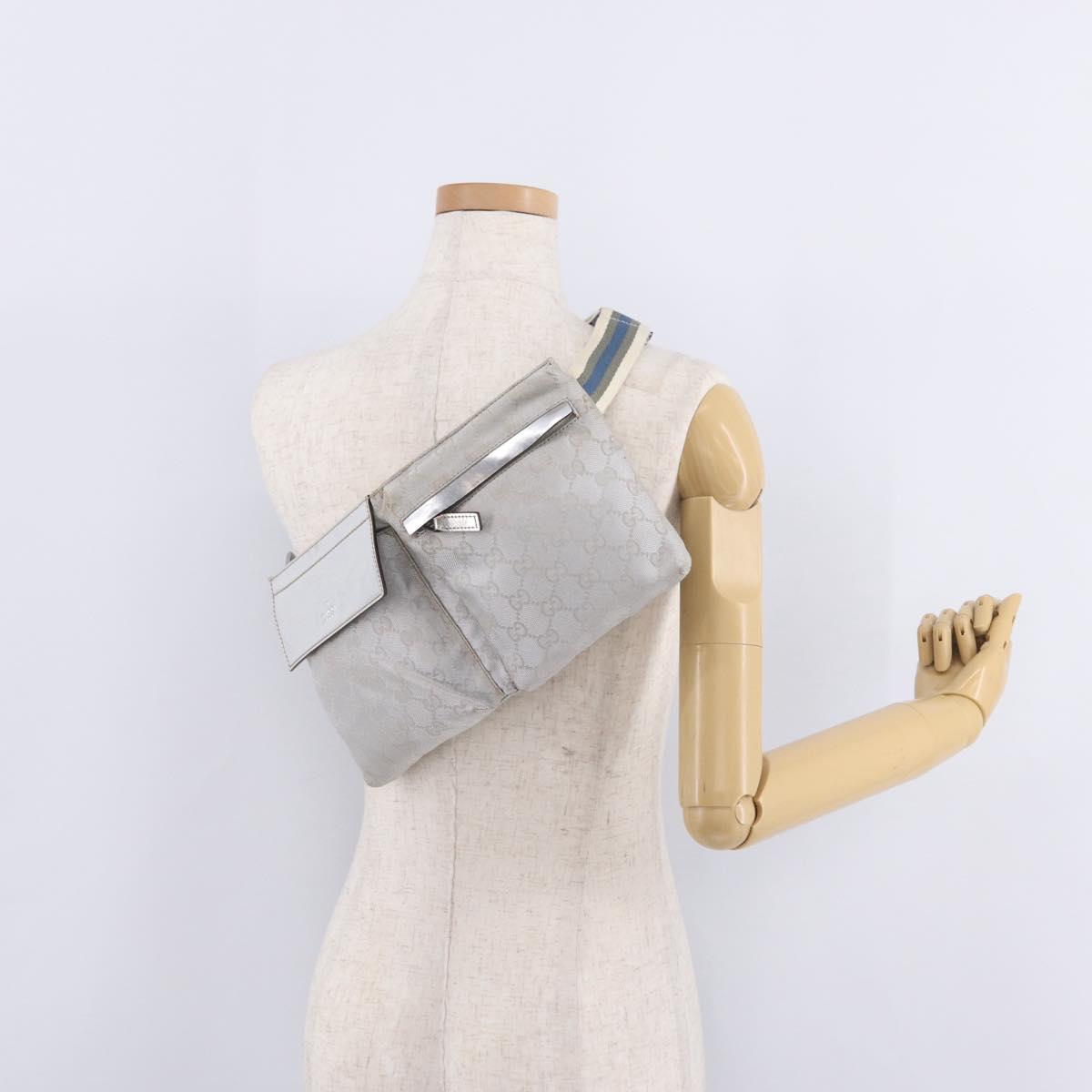 GUCCI GG Canvas Waist Bag Silver 28566 Auth 208662