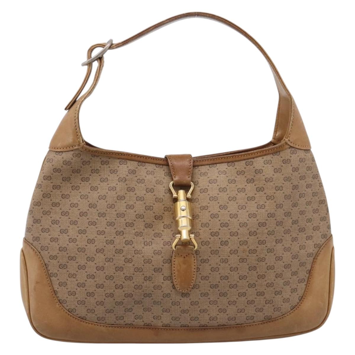 GUCCI Micro GG Supreme Jackie Hand Bag PVC Beige Gold Auth 208663