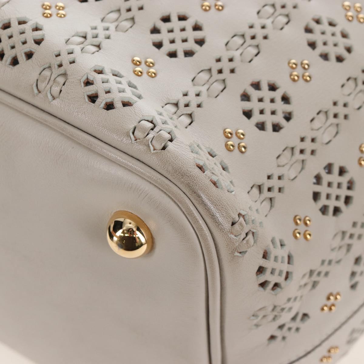 LOEWE Hand Bag Leather Gray Gold Auth 208665V