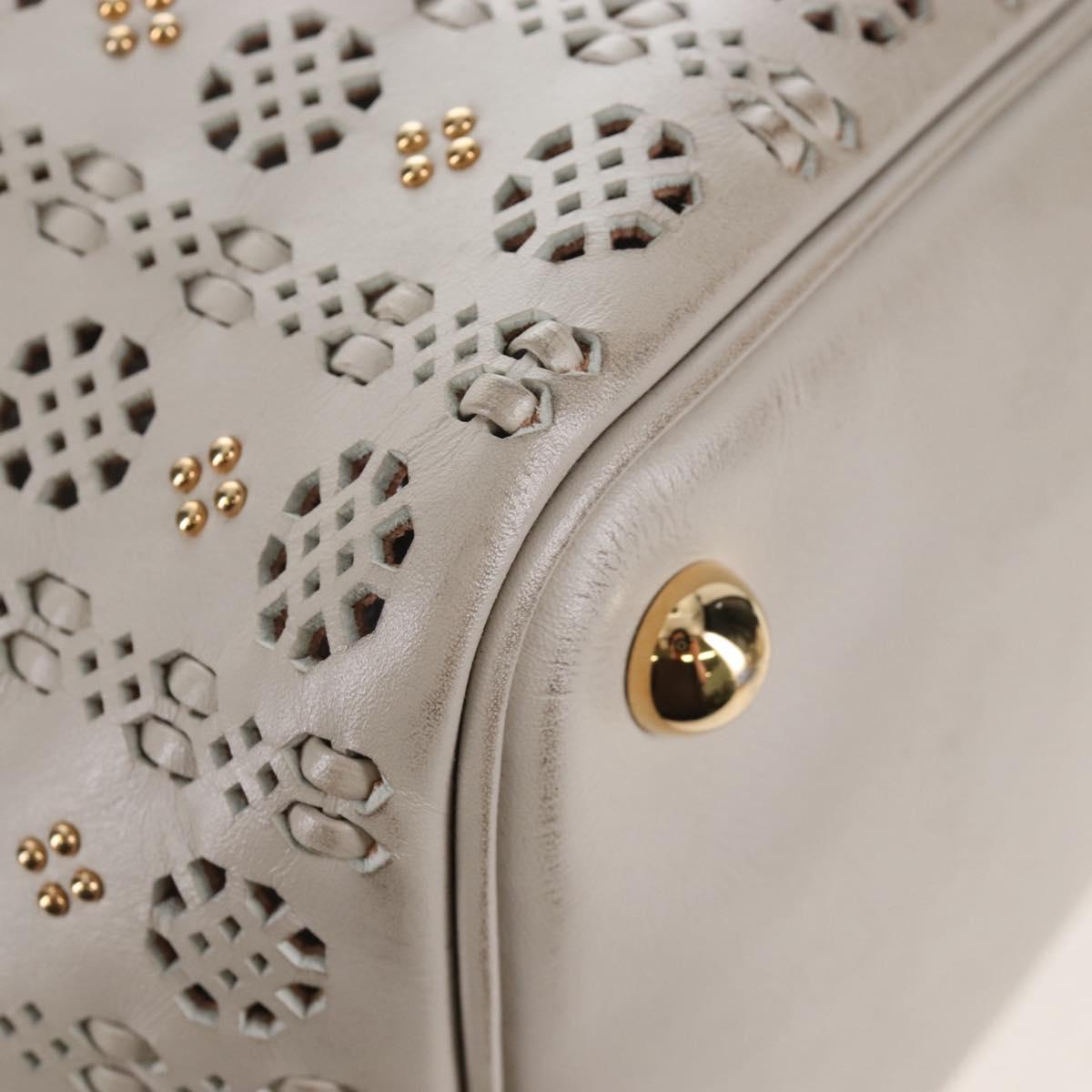 LOEWE Hand Bag Leather Gray Gold Auth 208665V