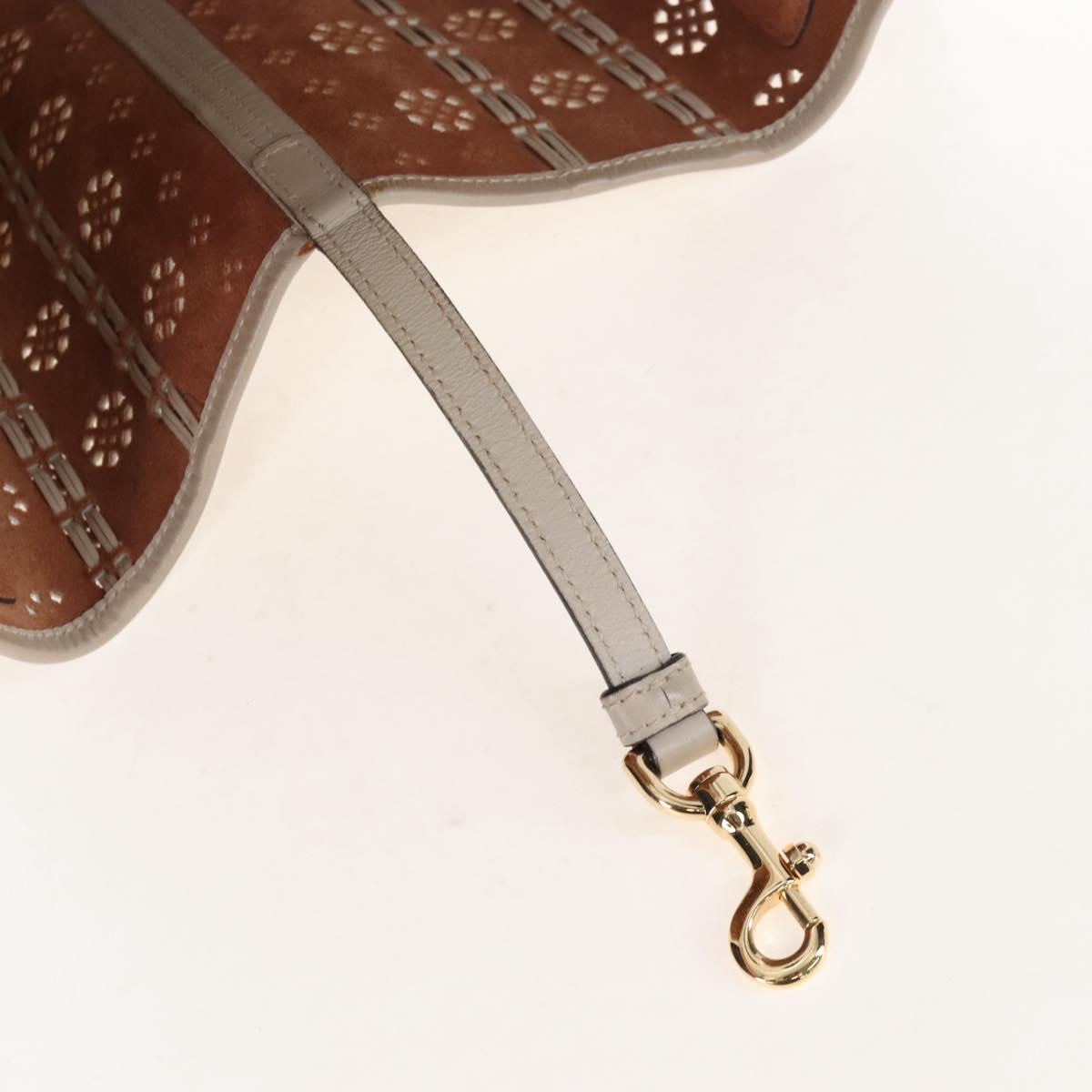 LOEWE Hand Bag Leather Gray Gold Auth 208665V