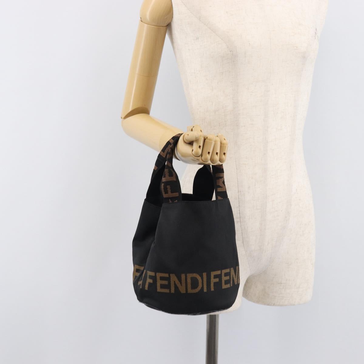 FENDI Hand Bag Canvas Black Brown Auth 208666