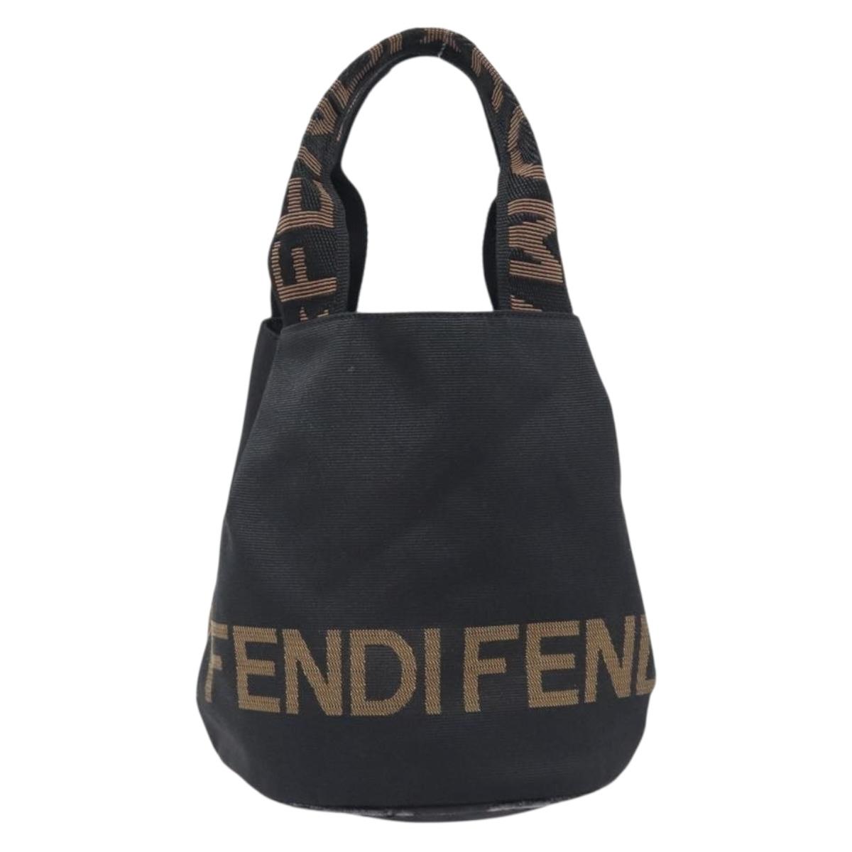 FENDI Hand Bag Canvas Black Brown Auth 208666