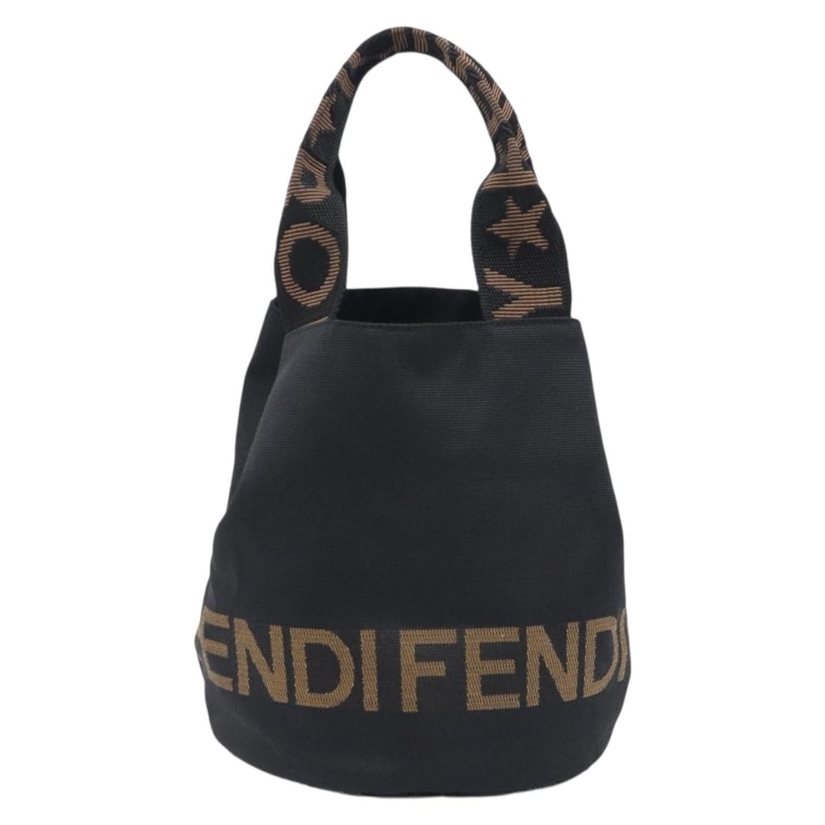 FENDI Hand Bag Canvas Black Brown Auth 208666