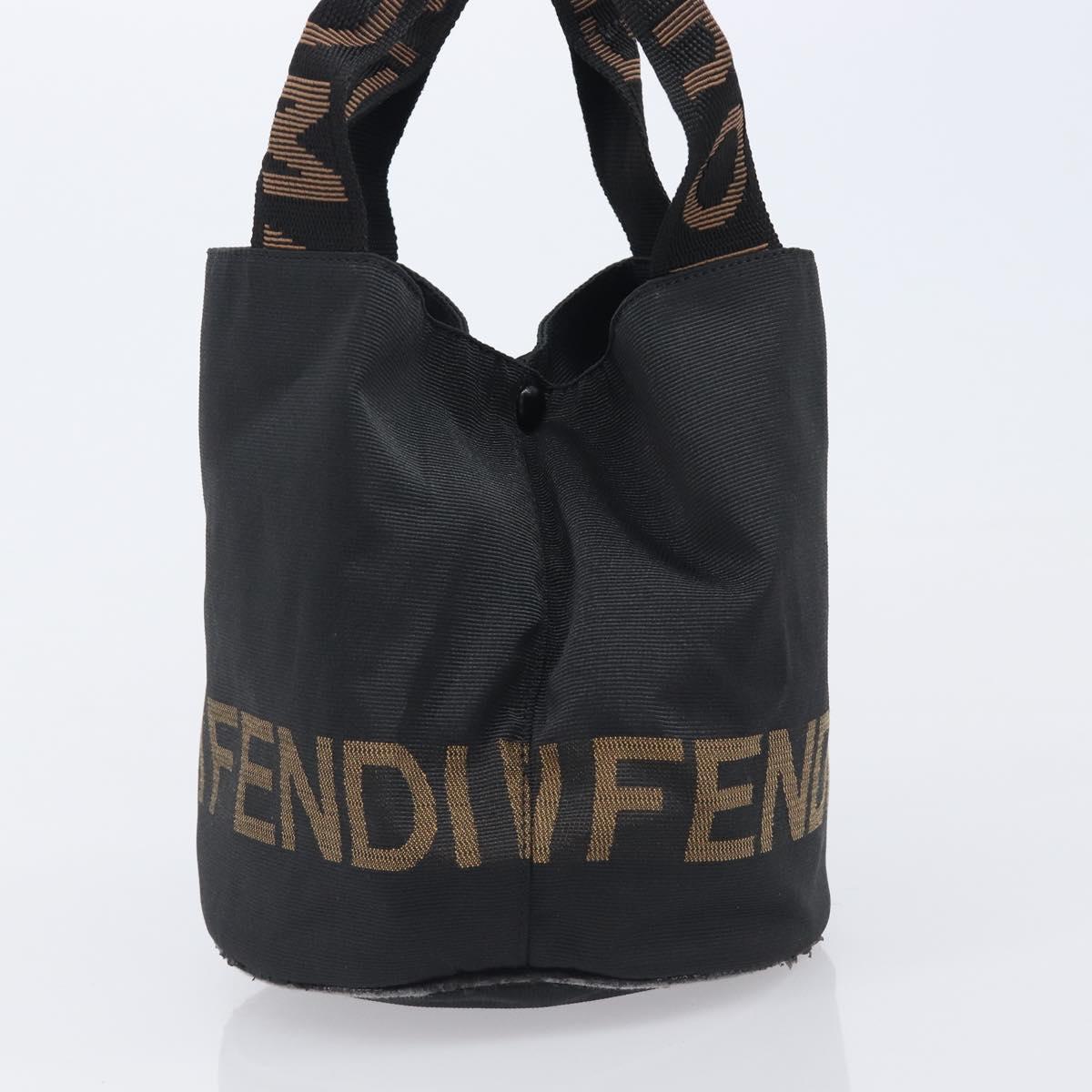 FENDI Hand Bag Canvas Black Brown Auth 208666
