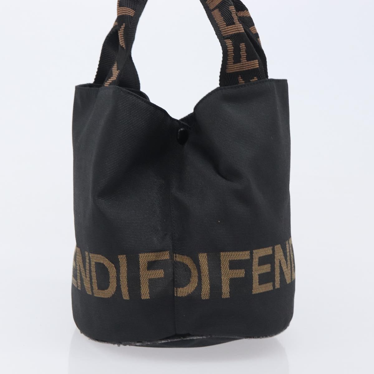 FENDI Hand Bag Canvas Black Brown Auth 208666