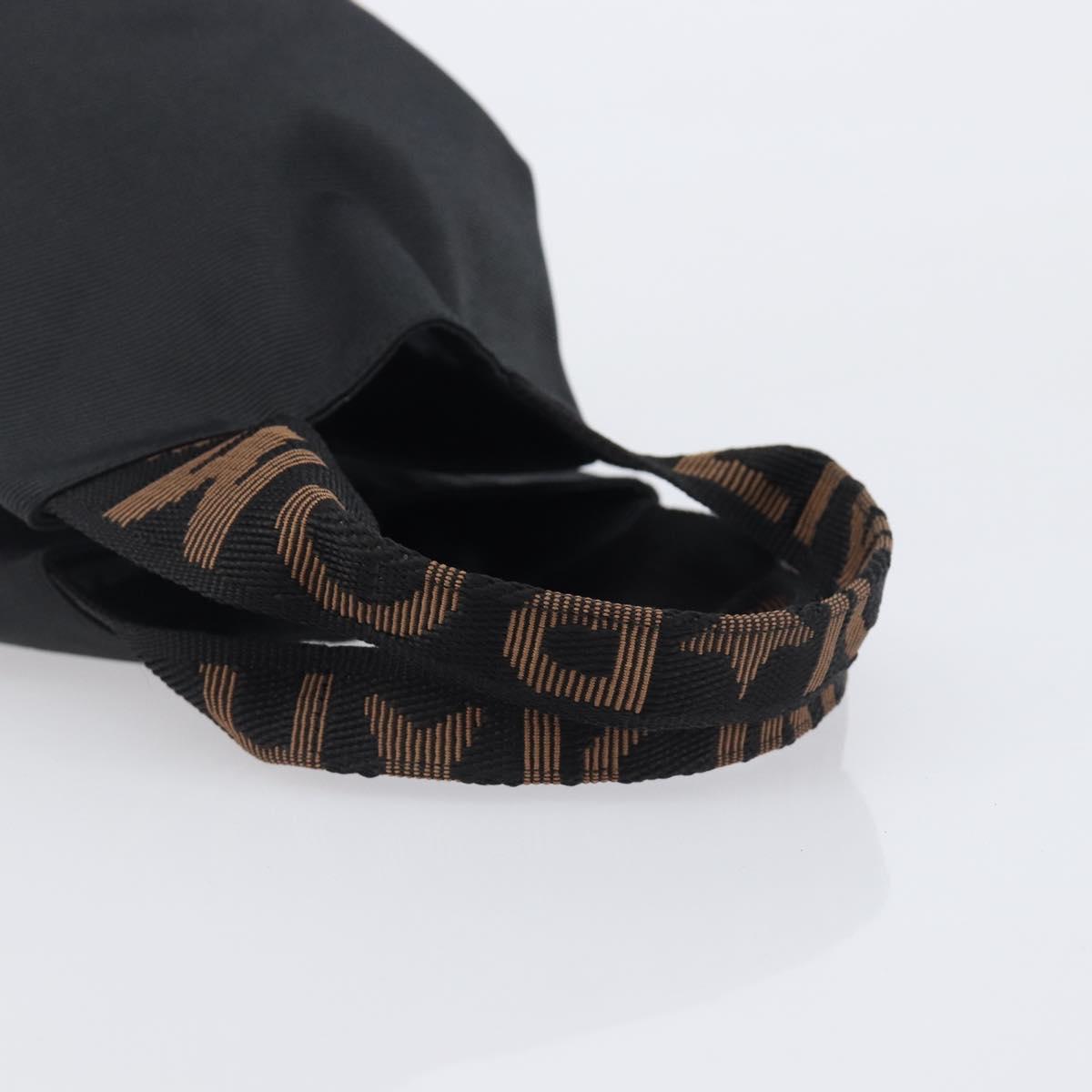 FENDI Hand Bag Canvas Black Brown Auth 208666