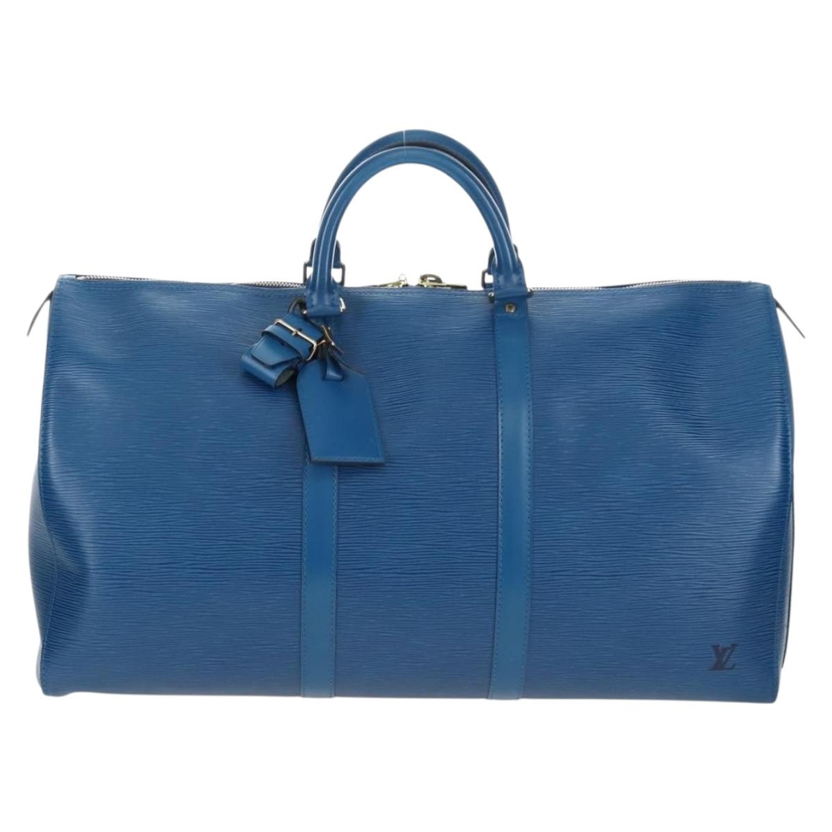 LOUIS VUITTON Epi Keepall 50 Boston Bag Blue M42965 LV Auth 208670V