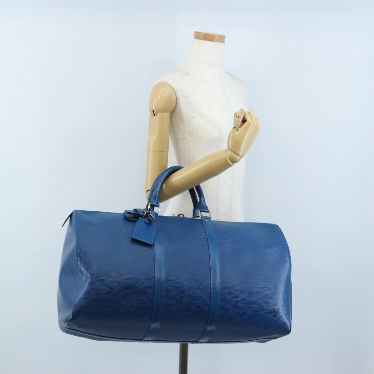 LOUIS VUITTON Epi Keepall 50 Boston Bag Blue M42965 LV Auth 208670V