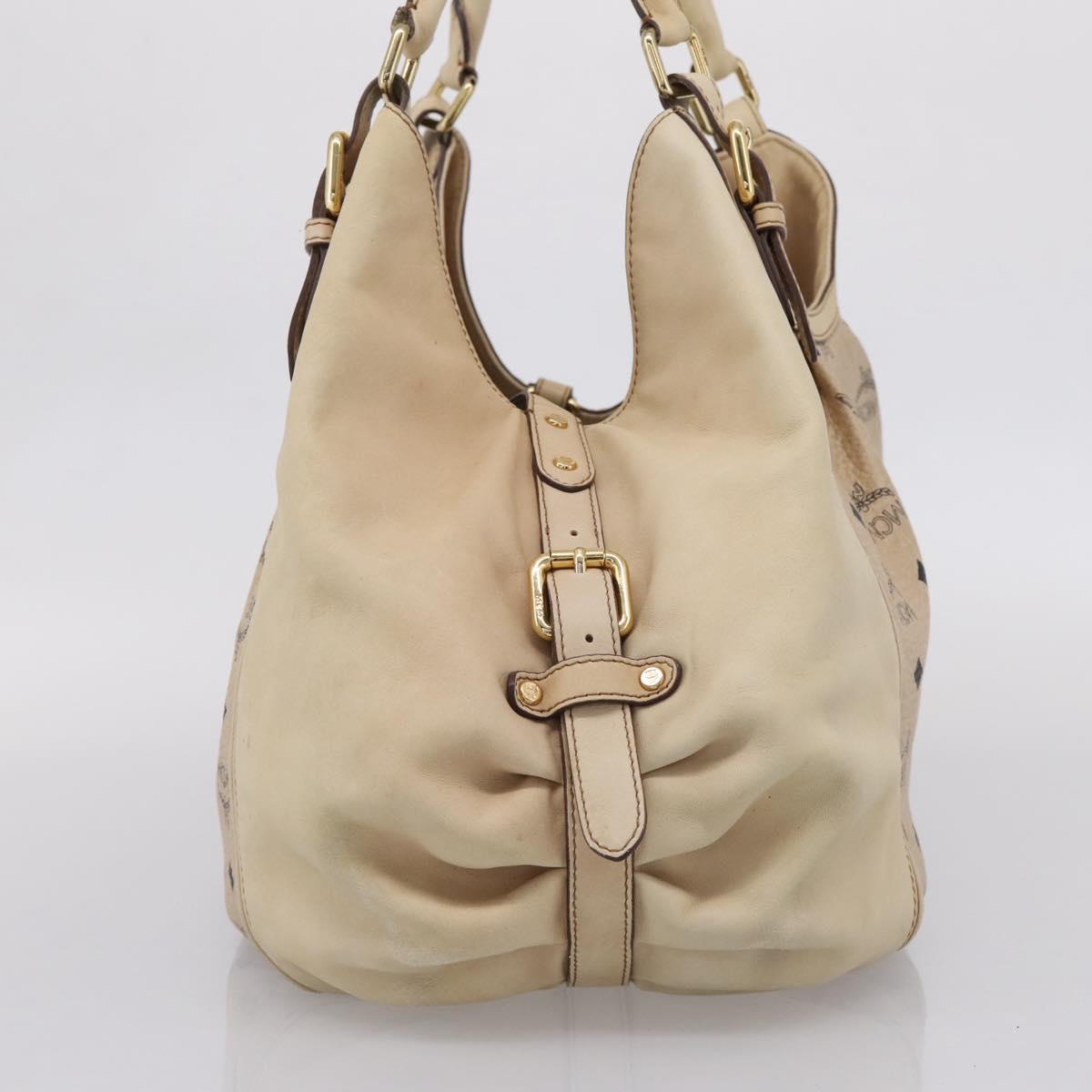 MCM Vicetos Logogram Tote Bag PVC Leather Beige Gold Auth 208677A