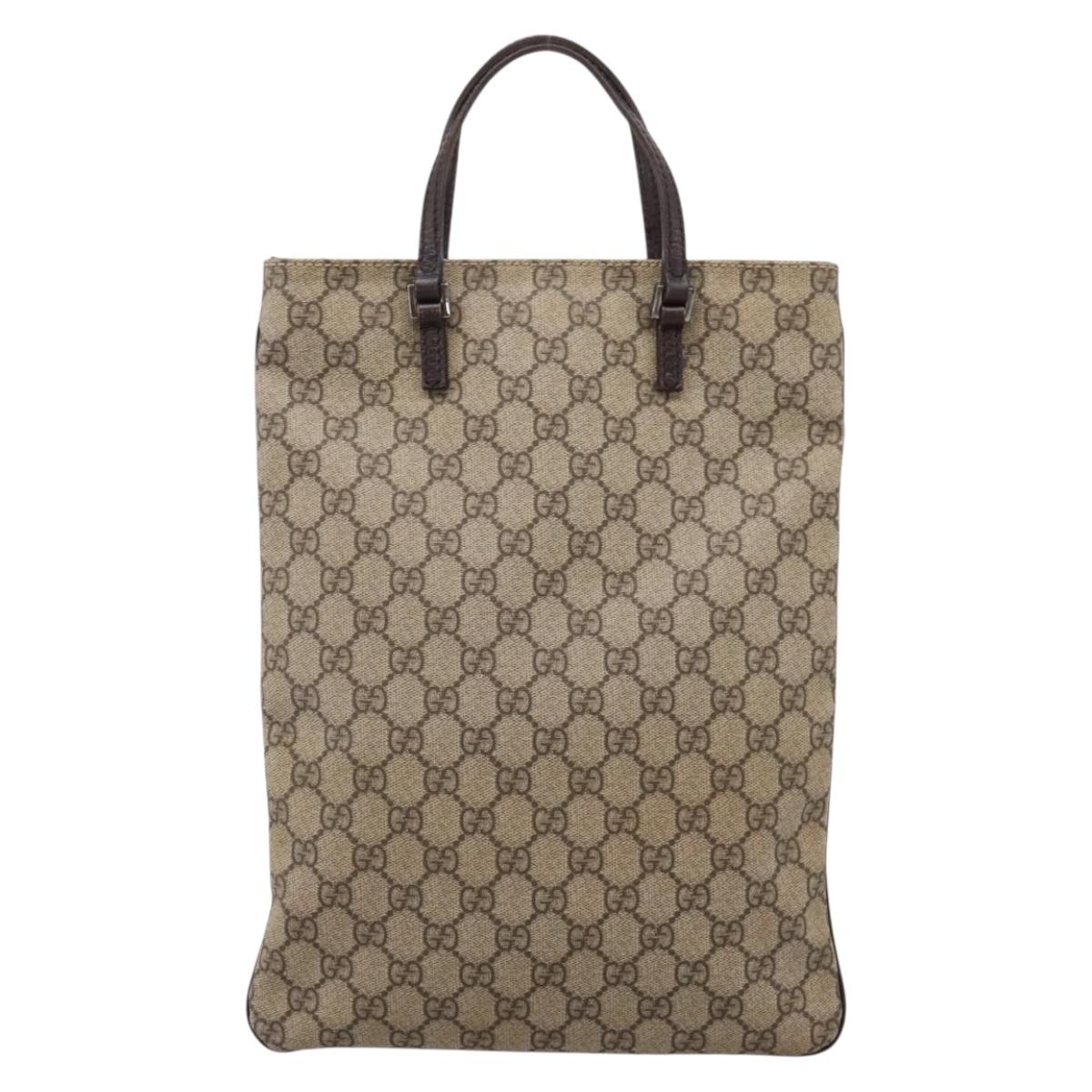 GUCCI GG Supreme Hand Bag PVC Beige Silver 117551 Auth 208679V