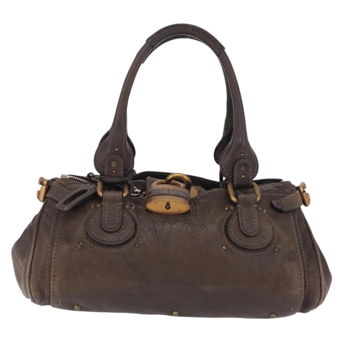 Chloe Paddington Hand Bag Leather Brown Gold Silver Auth 208688V