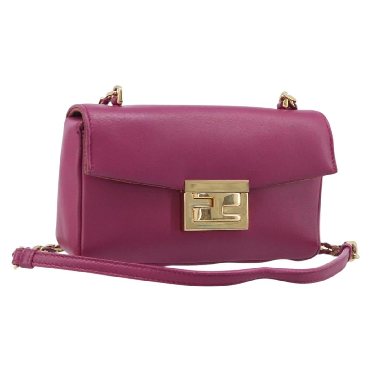 FENDI Mini Baguette Chain Shoulder Bag Leather Pink Gold 8M0315 Auth 208695V