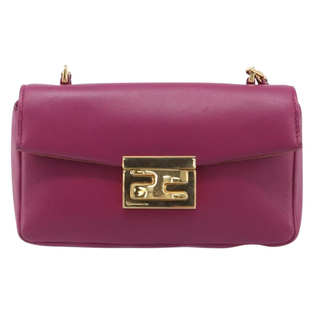FENDI Mini Baguette Chain Shoulder Bag Leather Pink Gold 8M0315 Auth 208695V