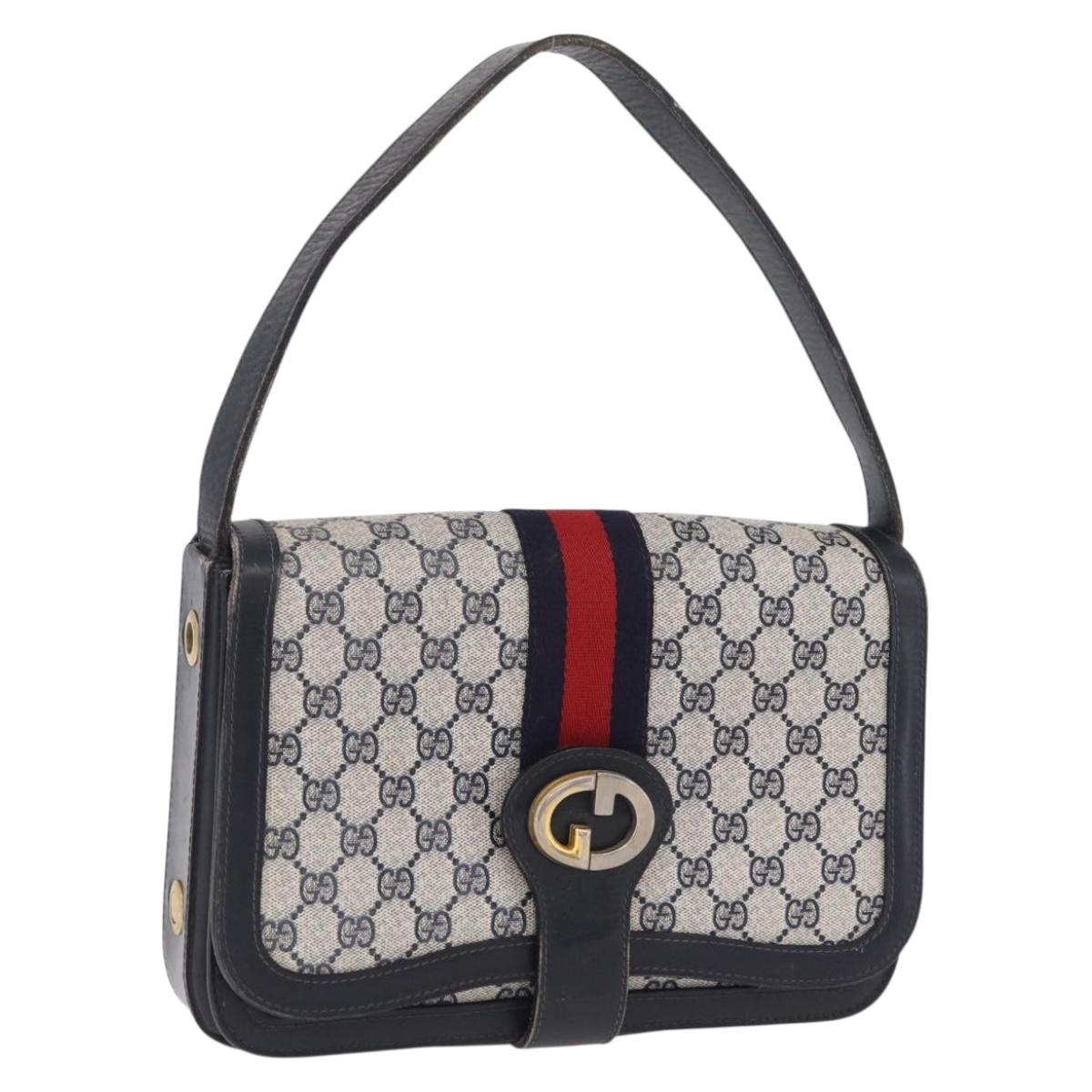 GUCCI GG Supreme Sherry Line Shoulder Bag PVC Navy Gold Auth 208696
