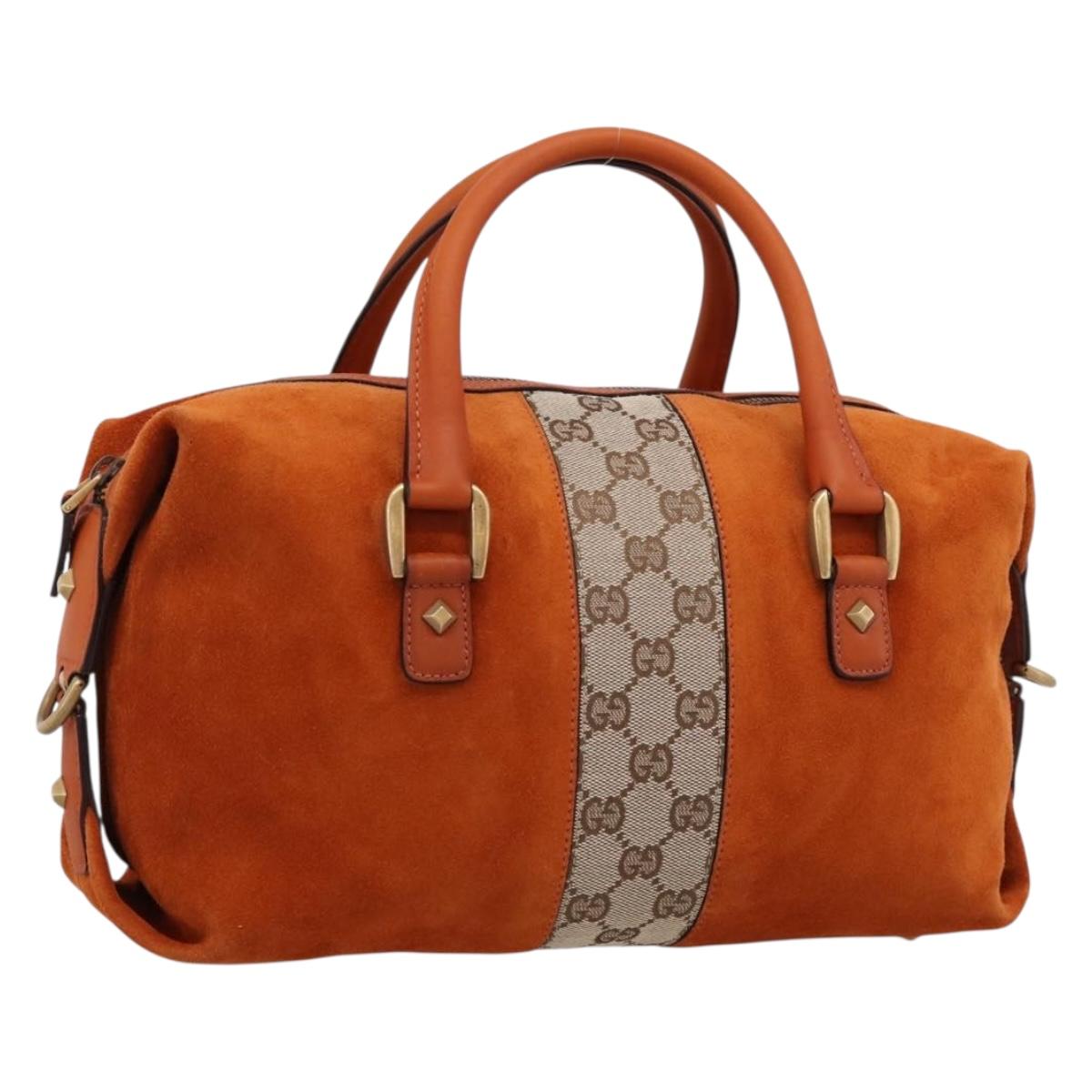 GUCCI GG Canvas Hand Bag Suede Orange Gold 120886 Auth 208697V