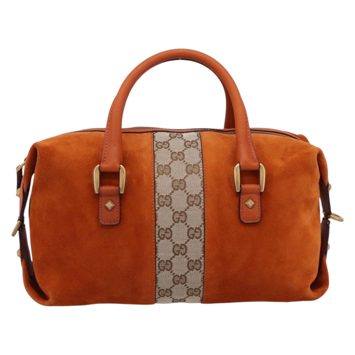 GUCCI GG Canvas Hand Bag Suede Orange Gold 120886 Auth 208697V