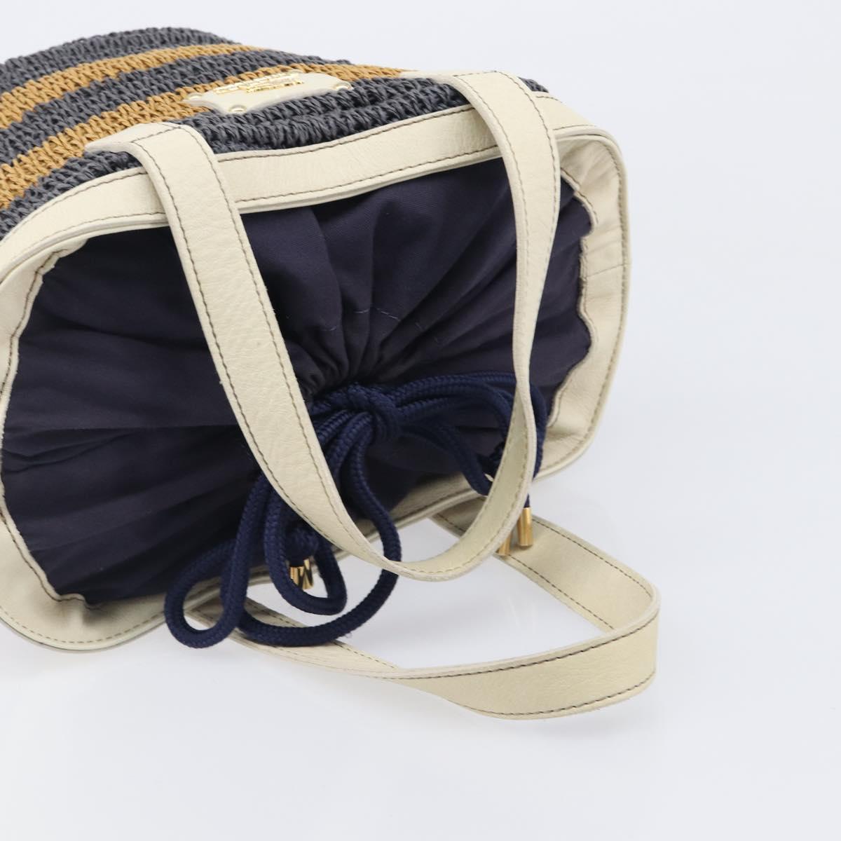 BURBERRY Blue Label Hand Bag straw Beige Gold Auth 208698A