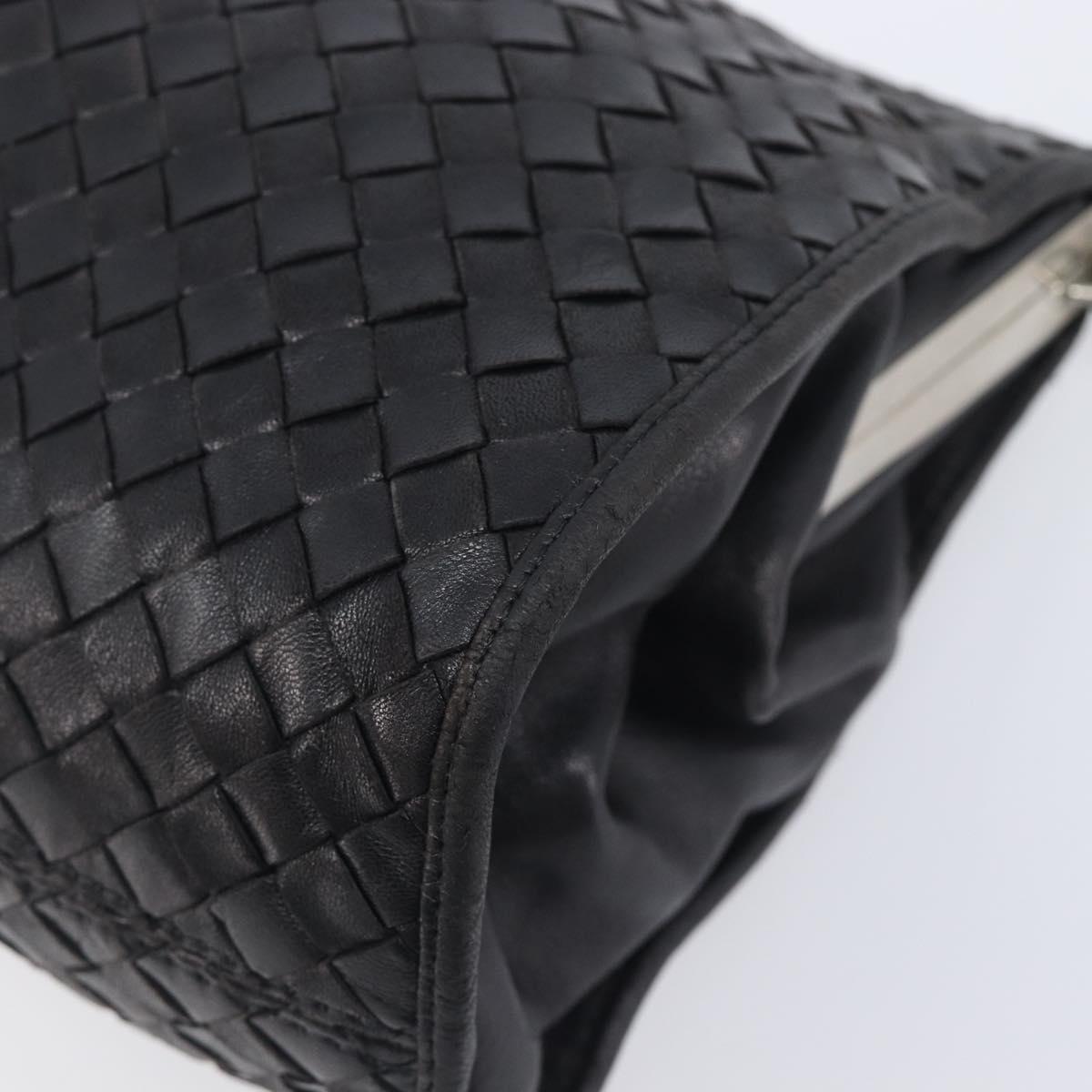 Bottega Veneta INTRECCIATO Chain Shoulder Bag Leather Black Silver Auth 208700V