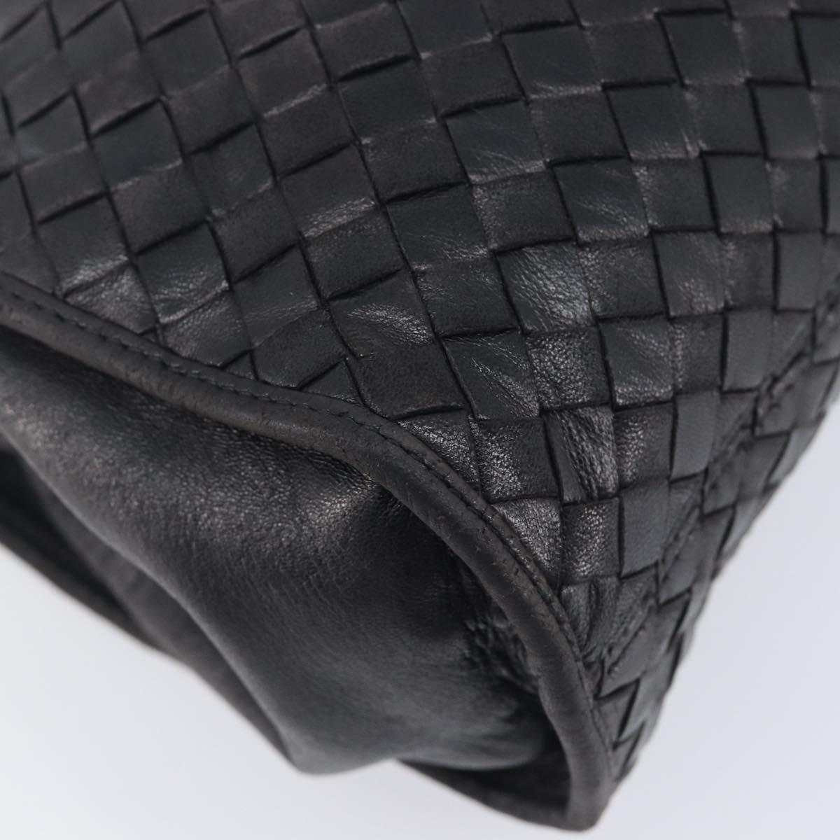 Bottega Veneta INTRECCIATO Chain Shoulder Bag Leather Black Silver Auth 208700V