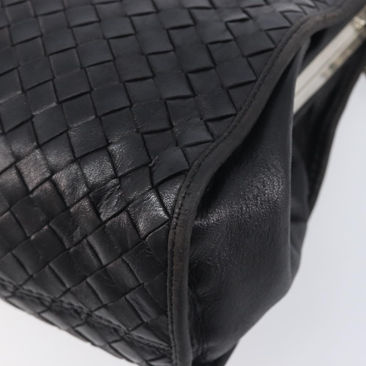 Bottega Veneta INTRECCIATO Chain Shoulder Bag Leather Black Silver Auth 208700V