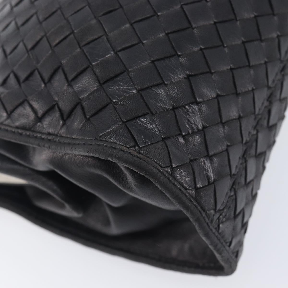 Bottega Veneta INTRECCIATO Chain Shoulder Bag Leather Black Silver Auth 208700V