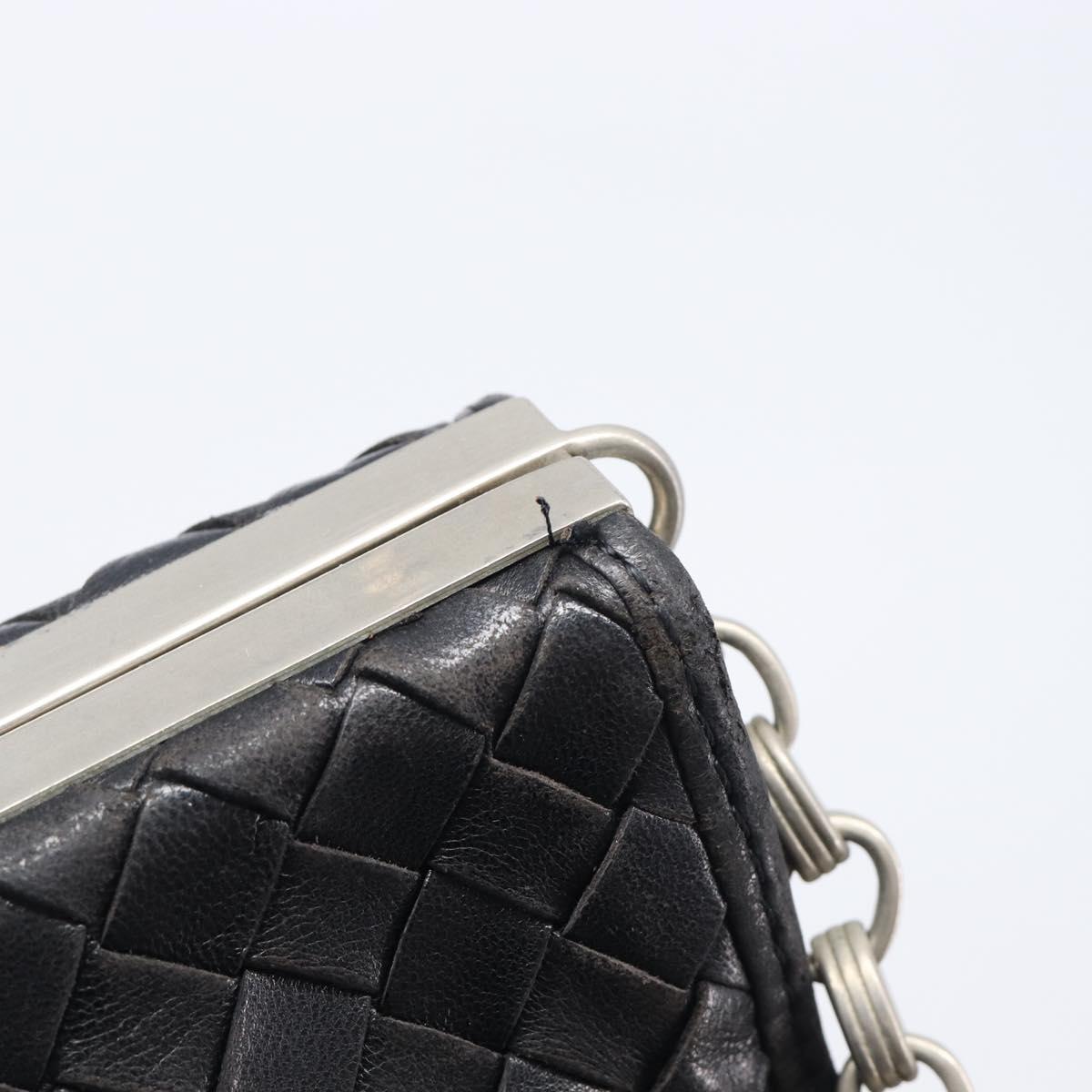 Bottega Veneta INTRECCIATO Chain Shoulder Bag Leather Black Silver Auth 208700V